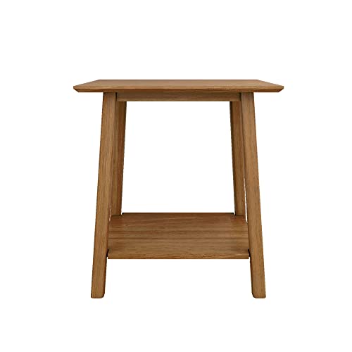 Wooden Side Table with Storage, Mid Century Modern End Tables for Living Room, Small Solid Wood Nightstand, Bedside Tables, Bedroom Furniture, Pecan