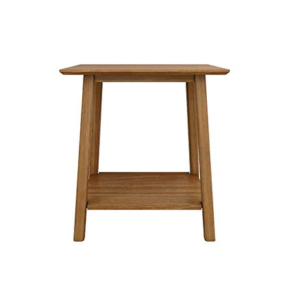 Wooden Side Table with Storage, Mid Century Modern End Tables for Living Room, Small Solid Wood Nightstand, Bedside Tables, Bedroom Furniture, Pecan