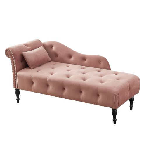 60.6" Velvet Chaise Lounge Chair Indoor for Living Room, Rose, view 4