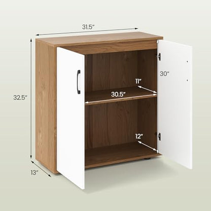 Sideboard Buffet Cabinet with Storage, Kitchen Accent Storage Cabinet with Adjustable Shelf, Freestanding Organizer for Living Room Entryway, 31.5" Lx13 Wx32.5 H (White+Natural)