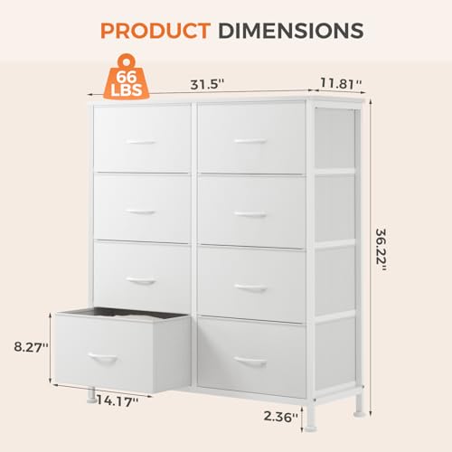 8 Drawer Fabric White Dresser for Bedroom, Tall Double Dresser, view 4