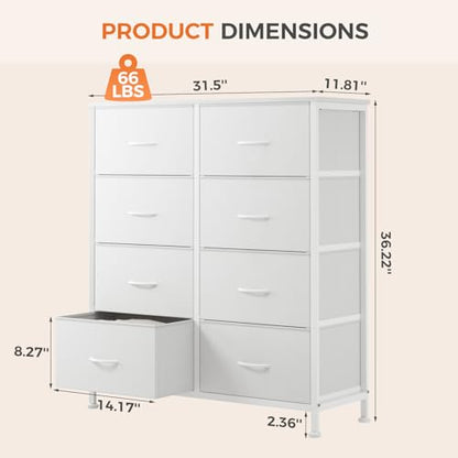 8 Drawer Fabric White Dresser for Bedroom, Tall Double Dresser, view 4