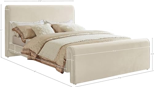 Meridian Furniture SloanCream-K Sloan Collection Modern | Contemporary Velvet Upholstered King Bed with Rich Soft Cream Velvet, Curved Headboard and Footboard, 82" W x 96" D x 45" H, Cream, King