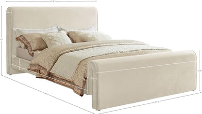 Meridian Furniture SloanCream-K Sloan Collection Modern | Contemporary Velvet Upholstered King Bed with Rich Soft Cream Velvet, Curved Headboard and Footboard, 82" W x 96" D x 45" H, Cream, King
