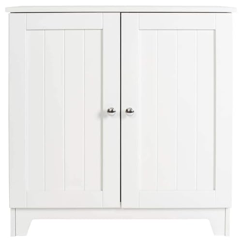 Redmon Double Door Freestanding Floor Cabinet, Modern Wooden Furniture, White