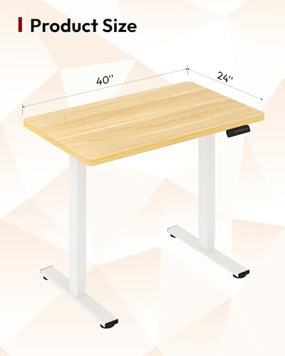 Electric Standing Desk 48 x 24 Inches Whole-Piece Desktop Height Adjustable Stand Up Desk w/6-Button Controller Ergonomic Computer Desk for Home Office, White Frame + Natural Tabletop