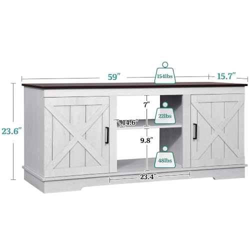 Farmhouse TV Stand with Double Barn Doors, Living Room, Grey White, view 3