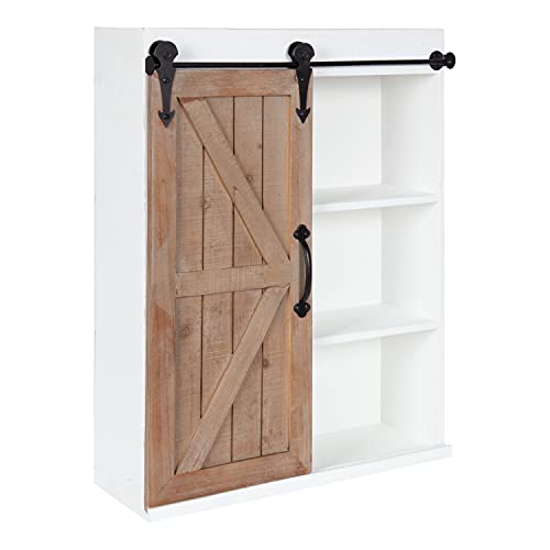 Cates Rustic Wall Cabinet; 22 x 28; White and Rustic Brown; Farmhouse Wall-Mounted Storage Cabinet