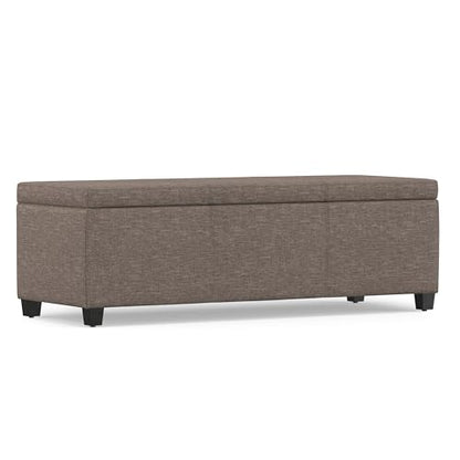 Avalon Storage Ottoman Bench - 48" Wide x 16" High Upholstered Linen Look Fabric Rectangular Lift-Top Ottoman in Fawn Brown, Contemporary Bench for Living Room with High-Density Foam