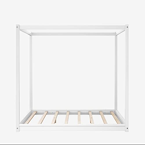 Wooden Canopy Platform Bed Frame Queen Size Floor Bed/Mattress Foundation, view 7