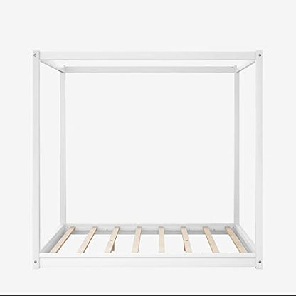 Wooden Canopy Platform Bed Frame Queen Size Floor Bed/Mattress Foundation, view 7