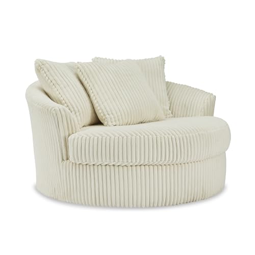 Signature Design by Ashley Lindyn 58-Inch Oversized Swivel Accent Chair, Ivory, Arrives Fully Assembled, Wide-Cord Polyester Velvet, Cozy Lounger for Living Room