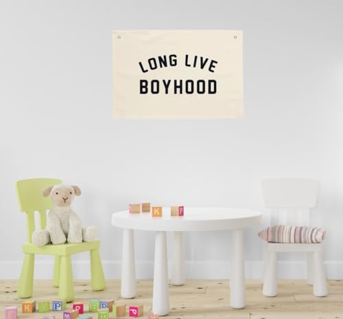 Long Live Boyhood Hanging Flag 20X30 Banners Black Canvas Wall Decor Art Sign Boys Room Boy Bedroom Banner Toddler Playroom Baby Kids Nursery Fabric Flags Tapestry