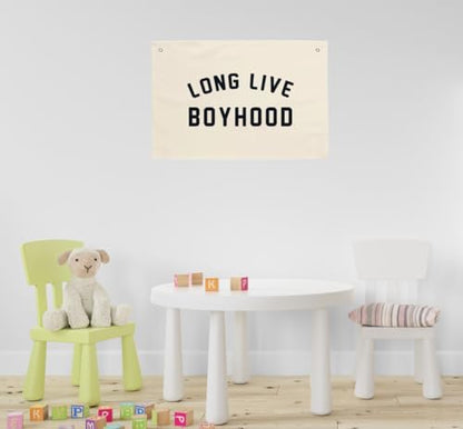 Long Live Boyhood Hanging Flag 20X30 Banners Black Canvas Wall Decor Art Sign Boys Room Boy Bedroom Banner Toddler Playroom Baby Kids Nursery Fabric Flags Tapestry