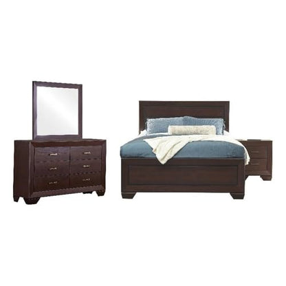 4 Piece Queen Panel Bedroom Set, Dark Cocoa Finish, Includes Bed, Dresser, Nightstand, and Mirror, Timeless Design with Storage, Elegant Bedroom Furniture for Sophisticated Style