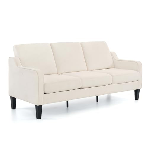 Small Couch Sofa 71" Comfy Couches for Living Room Beige 3 Seat Sofa Couch Mid Century Modern Sofa Furniture Couches with Scooped Arms for Small Spaces, Bedroom, Apartment, Studio