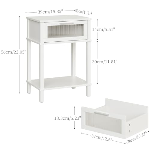 Nightstand Wooden Bedside Table with Drawer White Night Stands Modern Style Small End Table Side Table with Storage Shelf for Bedroom Living Room MLBZ10W