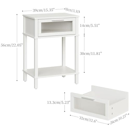 Nightstand Wooden Bedside Table with Drawer White Night Stands Modern Style Small End Table Side Table with Storage Shelf for Bedroom Living Room MLBZ10W