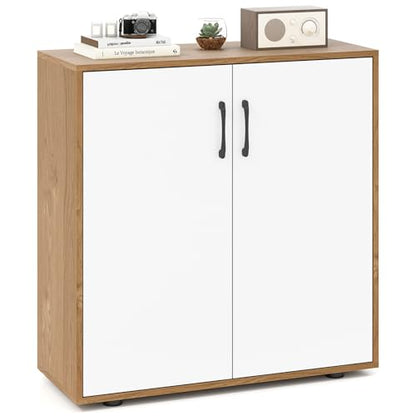 Sideboard Buffet Cabinet with Storage, Kitchen Accent Storage Cabinet with Adjustable Shelf, Freestanding Organizer for Living Room Entryway, 31.5" Lx13 Wx32.5 H (White+Natural)