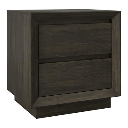 24" Nightstand Side Table, Rich Brown | 2-drawer end table with soft-glide drawers, beveled edge detailing, and a plinth base for bedroom, living room, or office