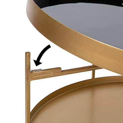 Nira Modern Round Two Tier Coffee Table; 26 Inch Diameter; Black and Gold; Decorative Glam Coffee Table for Storage and Display