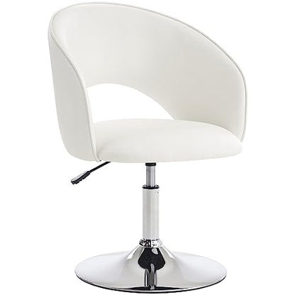 Vanity Chair White Leather Vanity Stool, Height Adjustable Accent Chair with Back, Round Swivel Makeup Chair for Living Room Bedroom Vanity Makeup Room (PU White)
