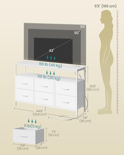 SONGMICS BELLAH Collection - Dresser for Bedroom, Chest of Drawers, TV Stand for TVs Up to 55 Inches, Living Room, Closet, 6 Drawers and 1 Shelf, Modern, Cloud White ULGS833WH02S