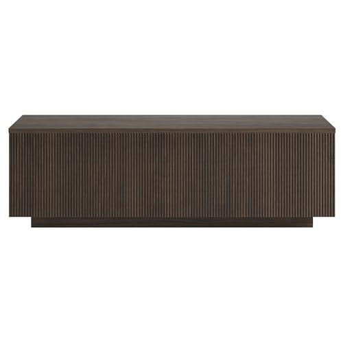 48" Fluted Rectangular Low-Profile Coffee Table with Ribbed Base for Living Room, Family Room, or Office, Rich Brown
