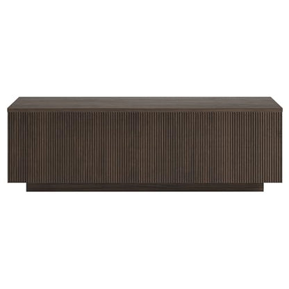 48" Fluted Rectangular Low-Profile Coffee Table with Ribbed Base for Living Room, Family Room, or Office, Rich Brown