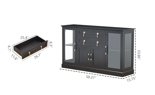 Large Sideboard Buffet Cabinet with LED and Drawers, view 4