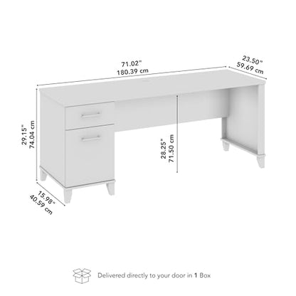 72-inch Home Office Desk with Drawers, Large Computer Table for Personal Workspace, Somerset Collection, White