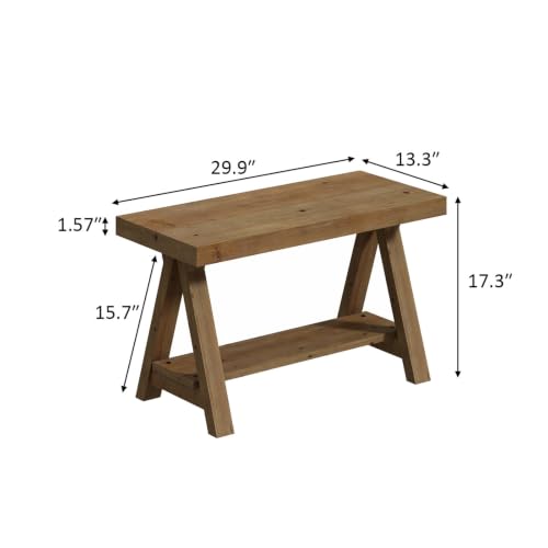 Solid Wood Bench, 30" Farmhouse Entryway Bench with Shoe Storage, view 3