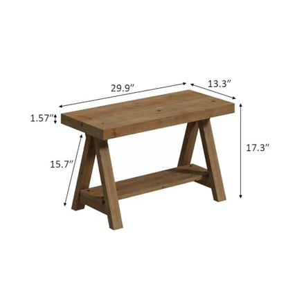 Solid Wood Bench, 30" Farmhouse Entryway Bench with Shoe Storage, view 3