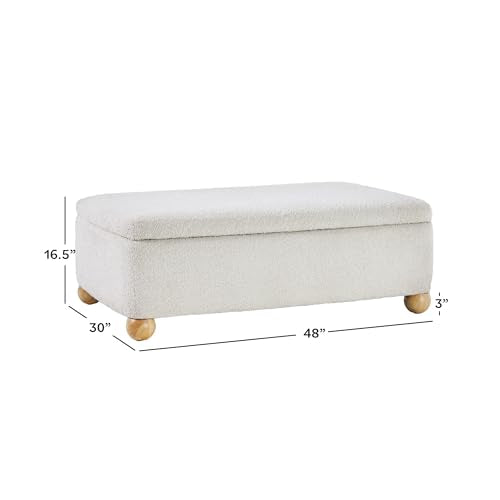 Linley Contemporary Large Storage Bouclé Ottoman with Wood Legs, Ivory