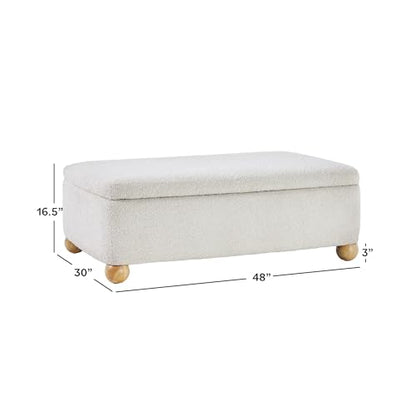 Linley Contemporary Large Storage Bouclé Ottoman with Wood Legs, Ivory