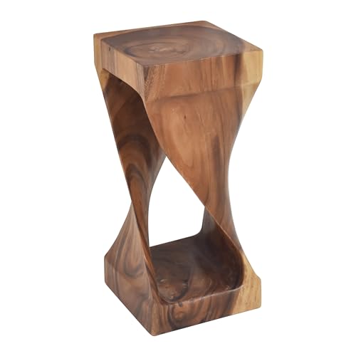Brown acacia solid wood carved accent side table, view 6