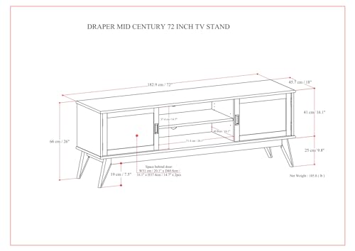 Draper 72" Wide Solid Wood TV Stand in Teak Brown, view 4