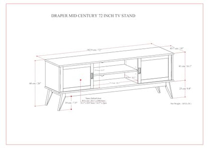 Draper 72" Wide Solid Wood TV Stand in Teak Brown, view 4