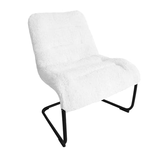 Upholstered Metal-Framed Lounge Chair with Sherpa Seat, White - Ideal for Bedrooms, Living Rooms, Dorms, Indoor Spaces, Accent and Lounging