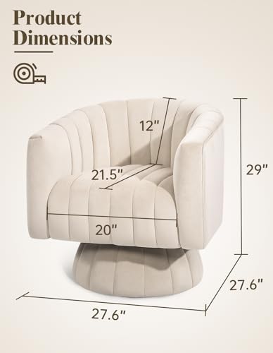 Swivel Accent Chair with Armrest, Mid Century 360 Degree Swivel Barrel Chair Overstuffed Tufted Velvet, Ideal for Living Room, Bedroom, Reading Room, Beige