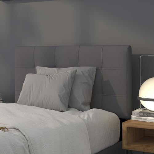 Quilted Tufted Upholstered Twin Size Headboard in Dark Gray Fabric, view 2