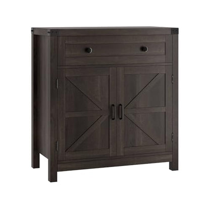 Coffee Bar Cabinet, Kitchen Storage Cabinet, Modern Farmhouse Buffet Sideboard with Drawer and Adjustable Shelf, Barn Door Accent Cabinets for Kitchen, Dining Room, Entryway, Dark Brown
