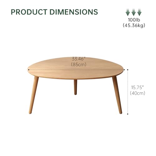 Small Oval Coffee Table, 100% Solid Wood Coffee Tables Mid Century Modern Table for Living Room Side Table End Tables for Home(Original Wood Color, 33.46''x22.83''x15.74'')