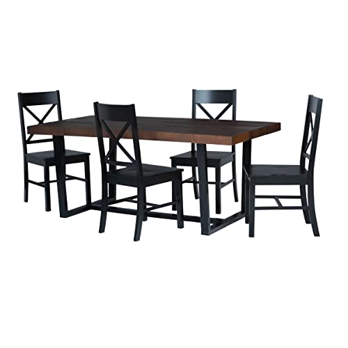 Barnes 5-Piece Rustic Metal and Wood Dining Table with X-Back Chairs Set of 5 Mahogany/Black