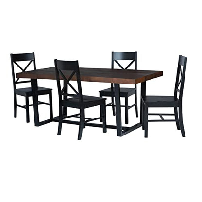 Barnes 5-Piece Rustic Metal and Wood Dining Table with X-Back Chairs Set of 5 Mahogany/Black