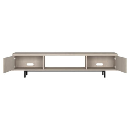 Fluted TV Stand for TVs up to 78" with 2 Ribbed Side Storage Cabinets and Open Center Storage for Living Room, Family Room, or Office, Beech White