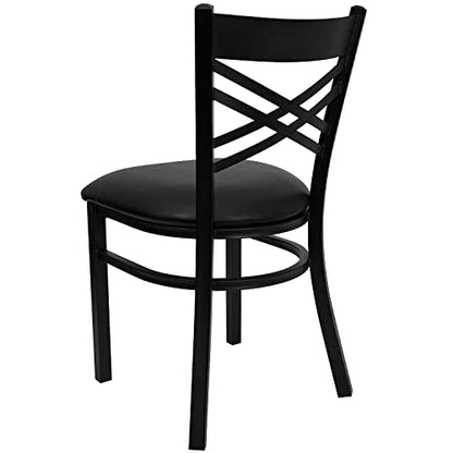 Hercules Series "X" Back Metal Restaurant Chairs, Modern Upholstered Armless Dining Chairs for Restaurants/Kitchens, Set of 2, Black