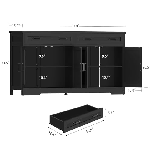 63" Buffet Cabinet with Storage, view 4