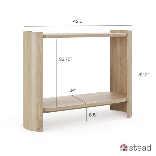 Curved Wood Leg Console Table – Modern Oval Sofa Table with Storage – Mid-Century Narrow Entryway Table – Easy to Assemble Hallway or Living Room Furniture – Light Oak