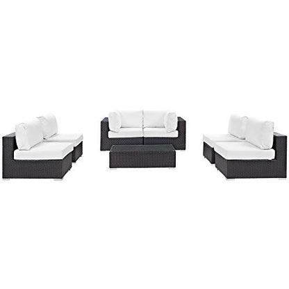 Convene Outdoor Sectional Set | Weather-Resistant Rattan | Aluminum Frame | 7 Piece Patio Furniture with Cushions